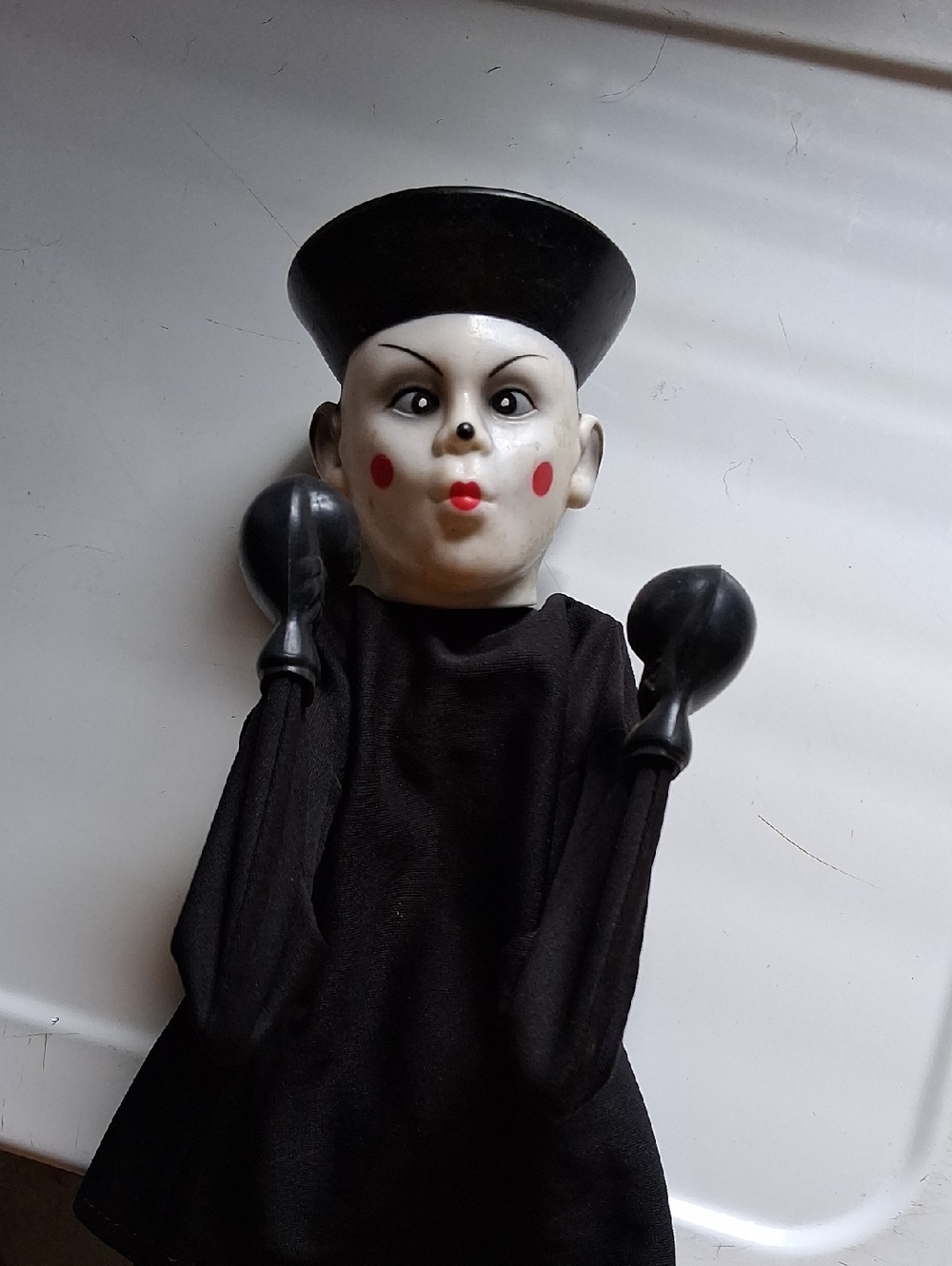 Black Fabric Hand Puppet Doll with Red Cheeks - Classic Play Puppet